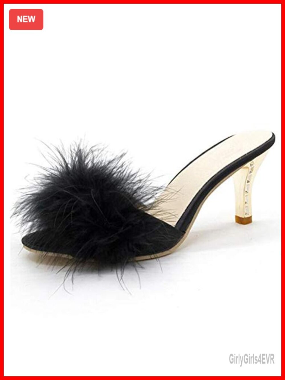 Womens Peep Toe Feather High Heel Mules Fur Slingback Party Heels